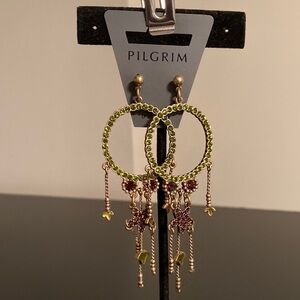 Pilgrim Olive and Gold Hoop Earrings